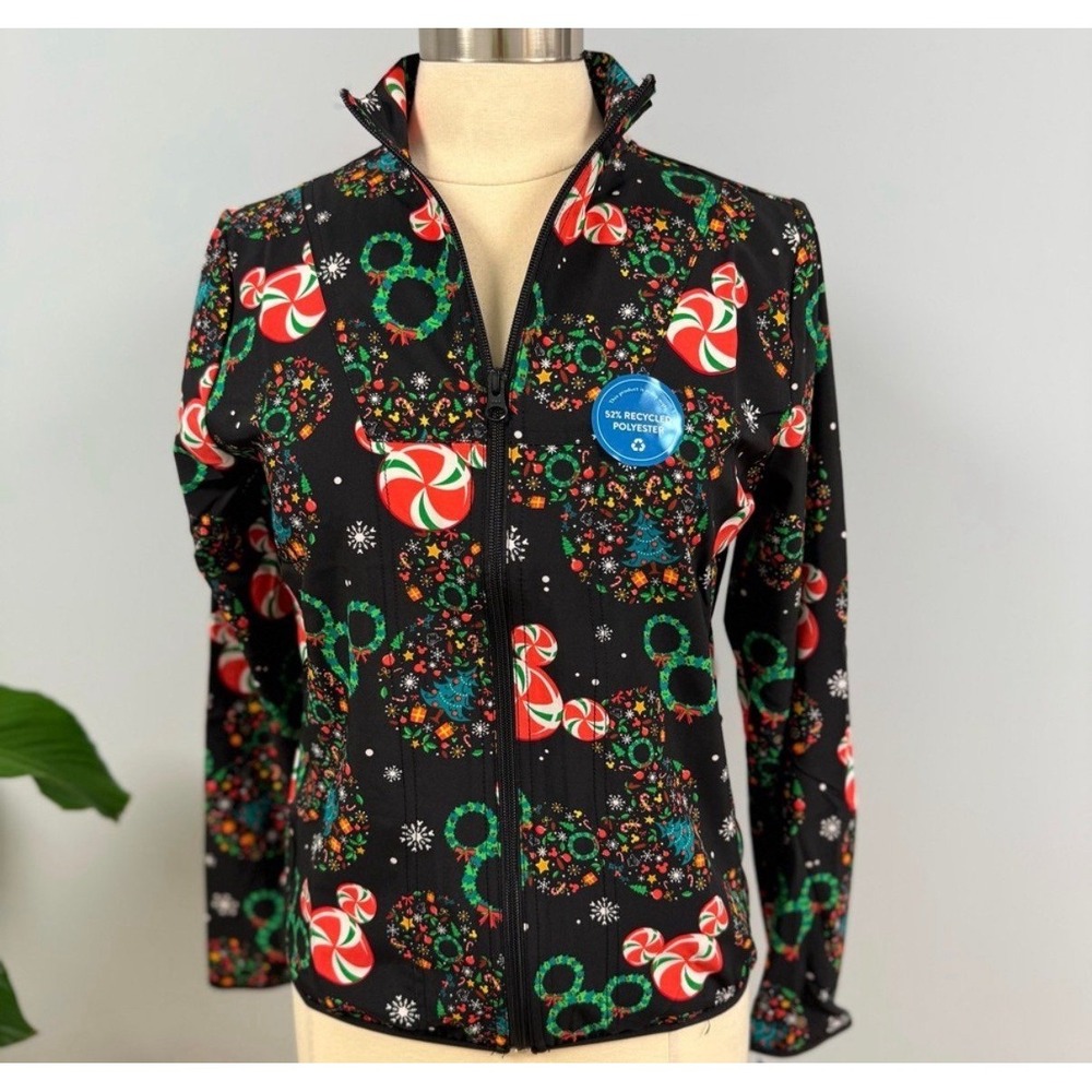 NWT Cherokee Disney Mickey Mouse Christmas Scrub Jacket M Black Holiday Scrubs